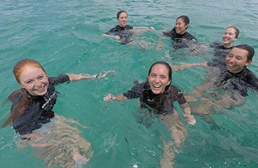 Instructor students completing swimming skills on padi owsi course