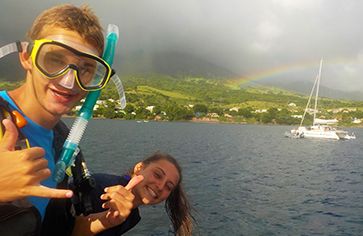 Teens in dive gear in St Kitts on Broadreach advanced scuba program