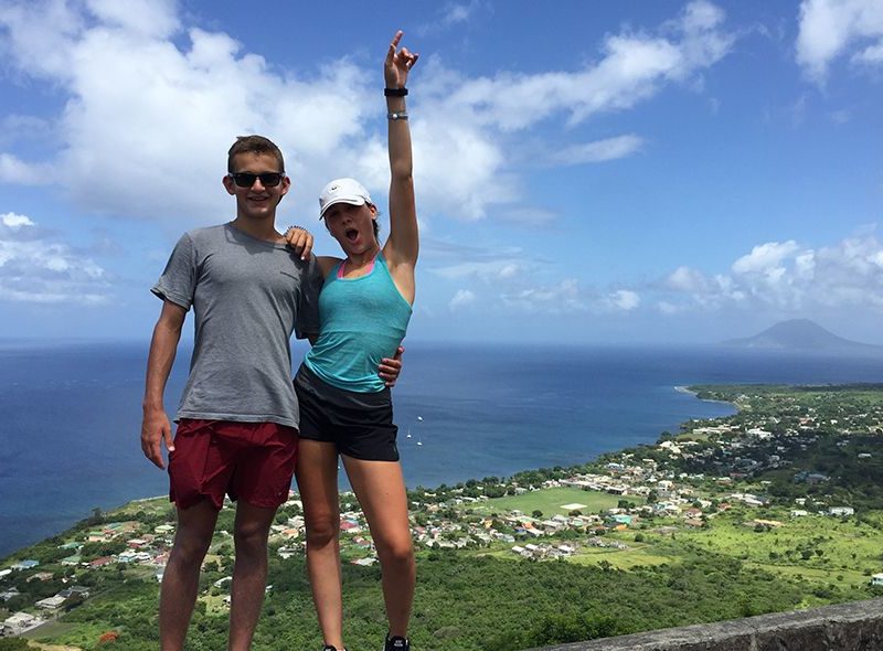 Teens at top on St Kitts hike on Broadreach Caribbean
