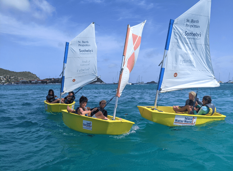 Middle school students practice dinghy sailing at Caribbean scuba and sailing camp