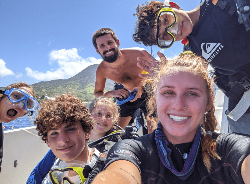 Middle school students in scuba gear during summer scuba and sailing camp