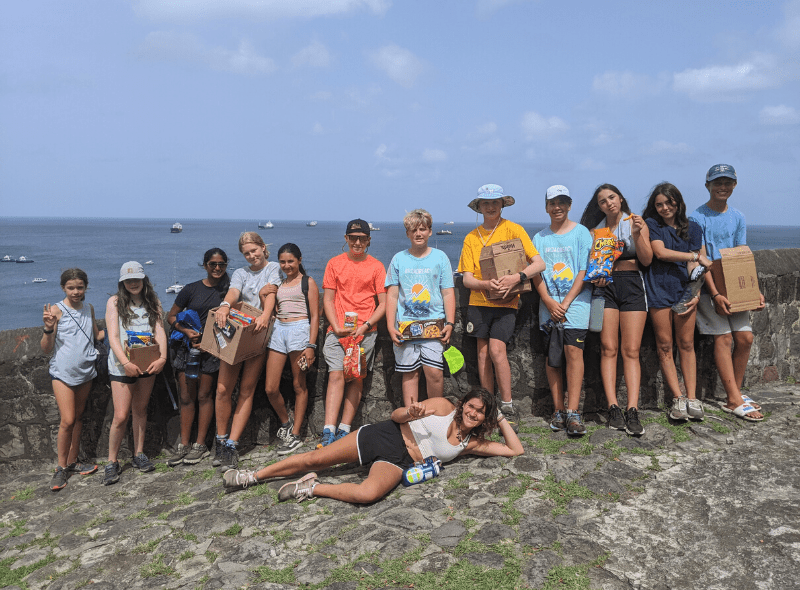 Middle schoolers hike during Caribbean summer scuba and sailing trip