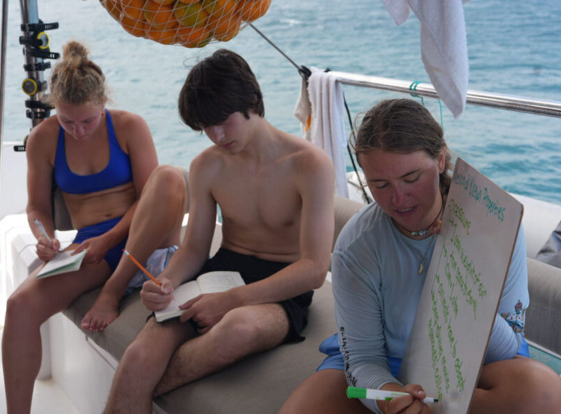 marine science class on a boat in the Caribbean summer camp