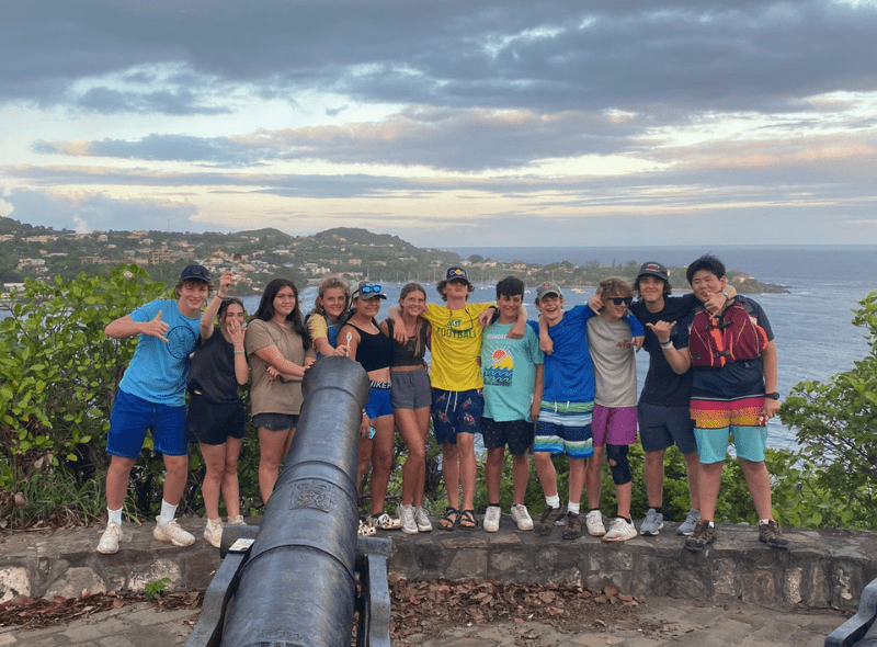 Group of teens explore Caribbean windward islands on hike during advanced dive program