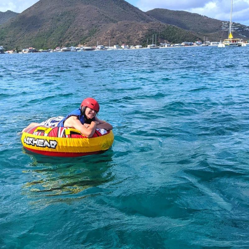 Middle school student does watersports in Caribbean at sailing camp