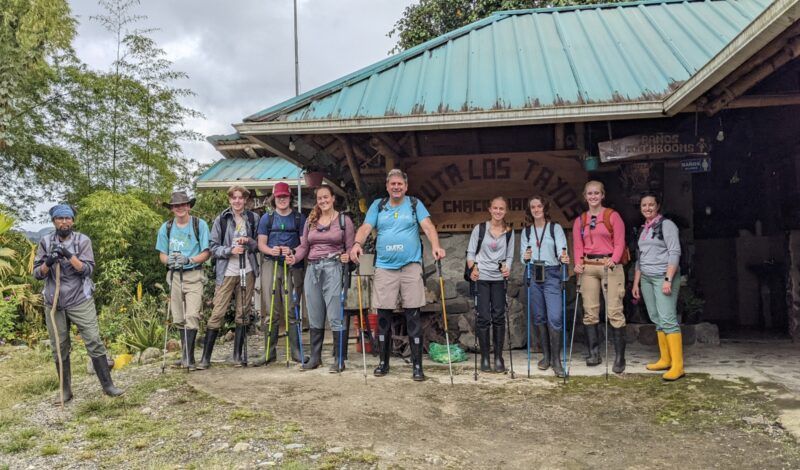 High school students in hiking gear in the Amazon during wildlife conservation program