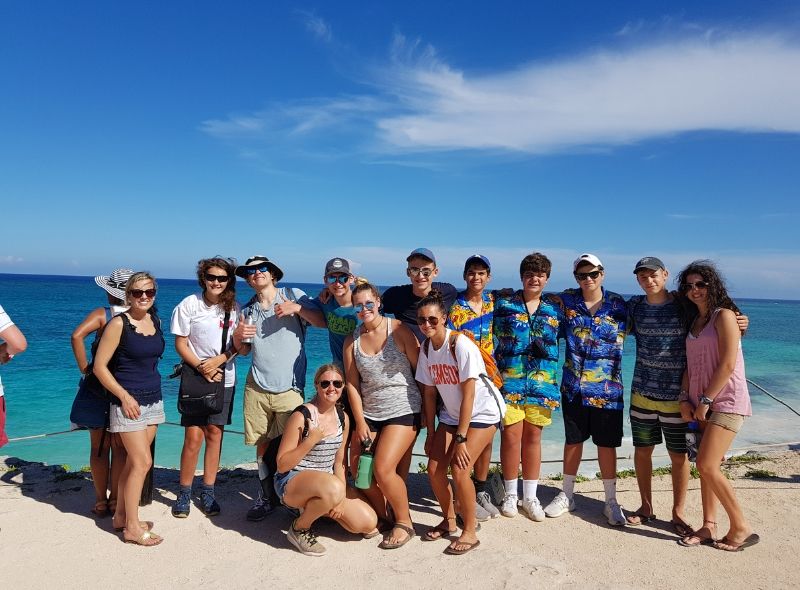 Group of teenagers in Cozumel on summer marine conservation program