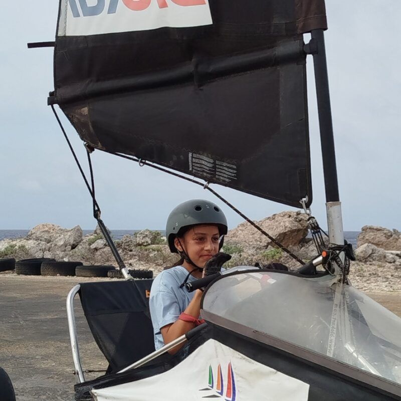 Middle school student tries landsailing on Bonaire marine biology program