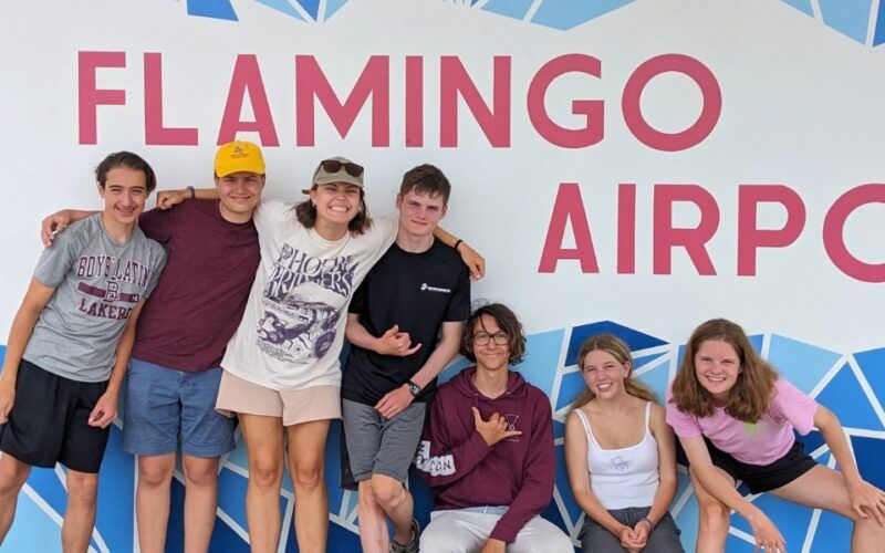 Broadreach students pose at airport in Bonaire on arrival day