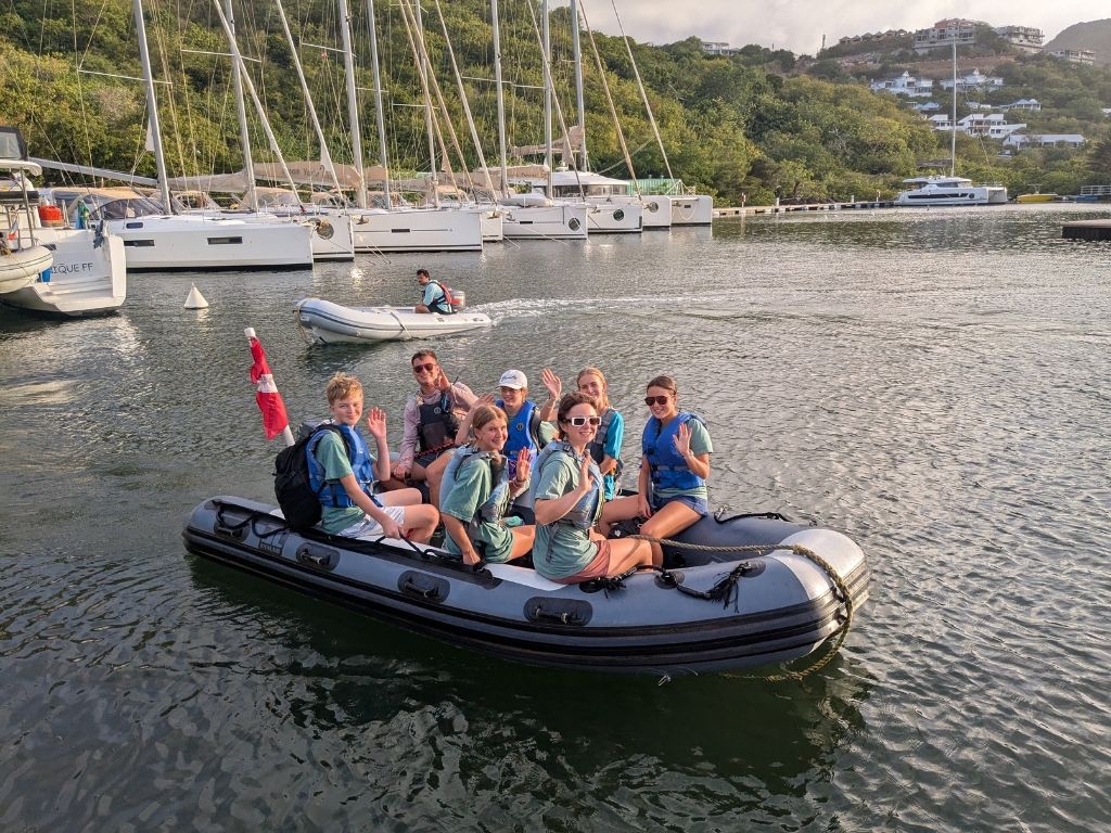 dinghy in the Caribbean with high school students on board