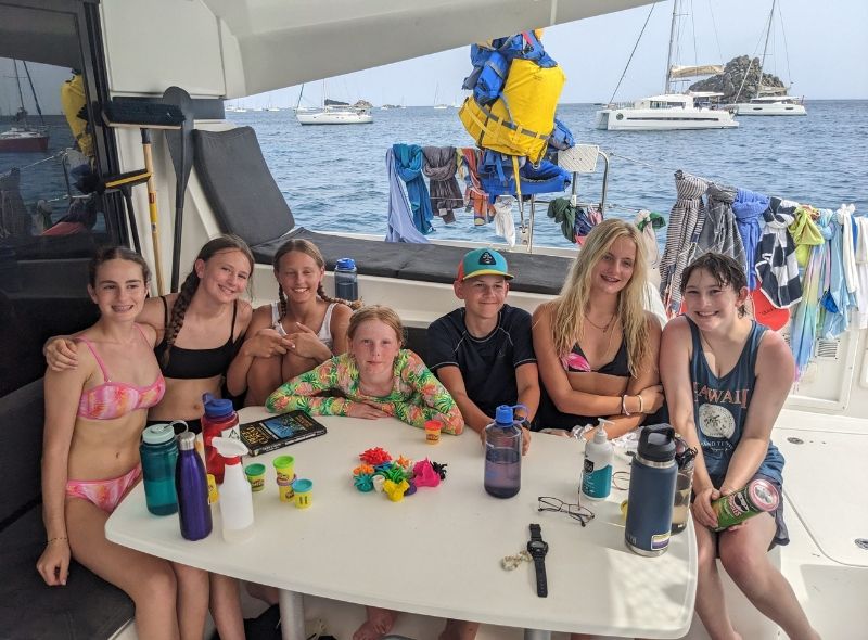 group of middle school students construct model of reef on Caribbean marine biology camp