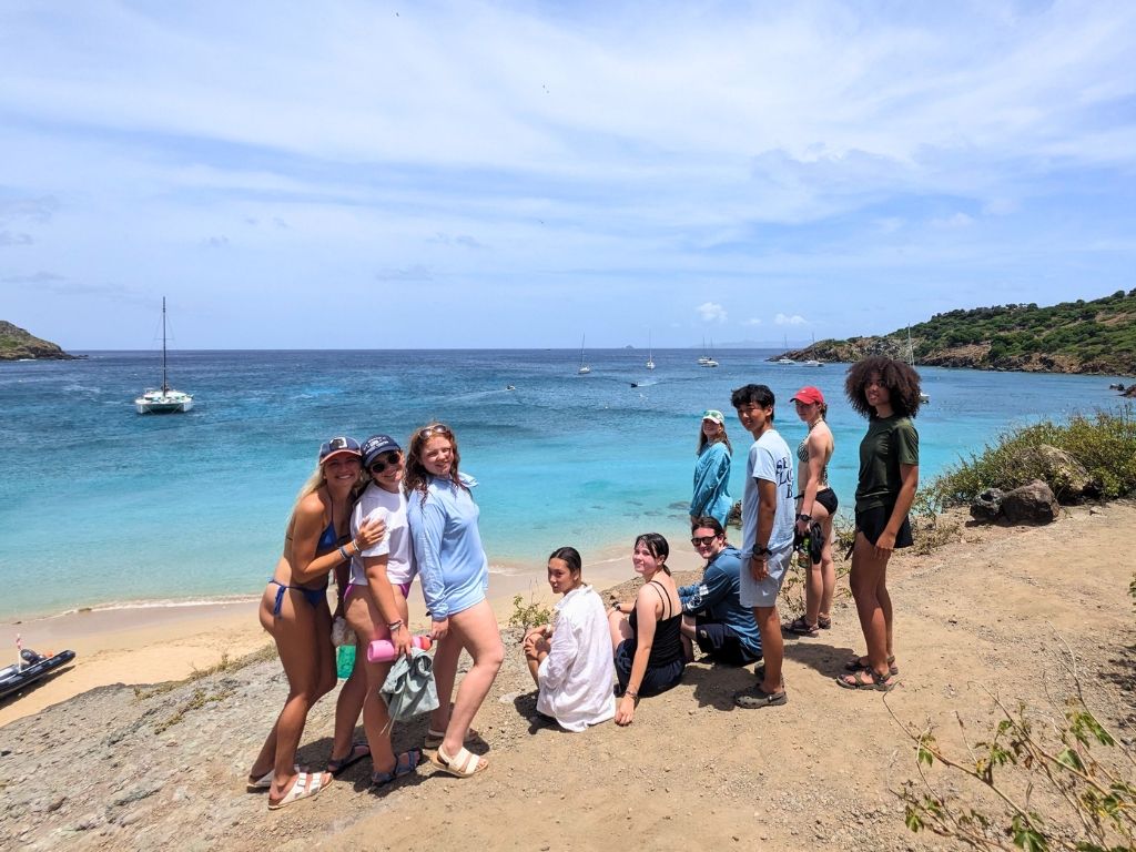 High school students hiking on Ile Fourchue