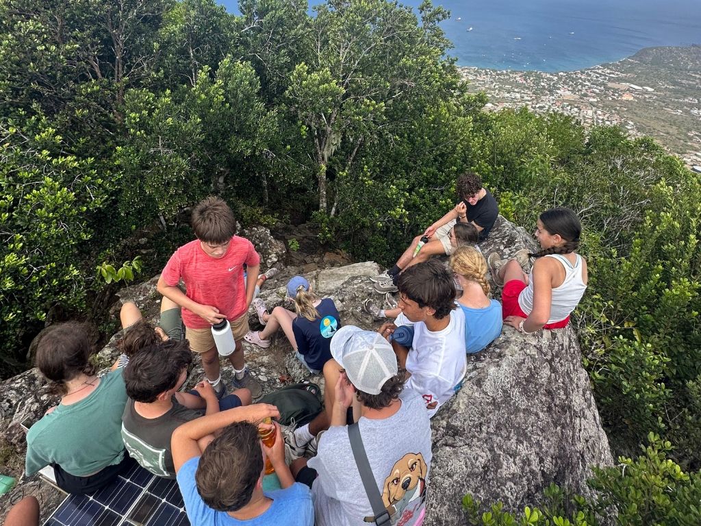 students hike The Quill on Statia (St. Eustatius)