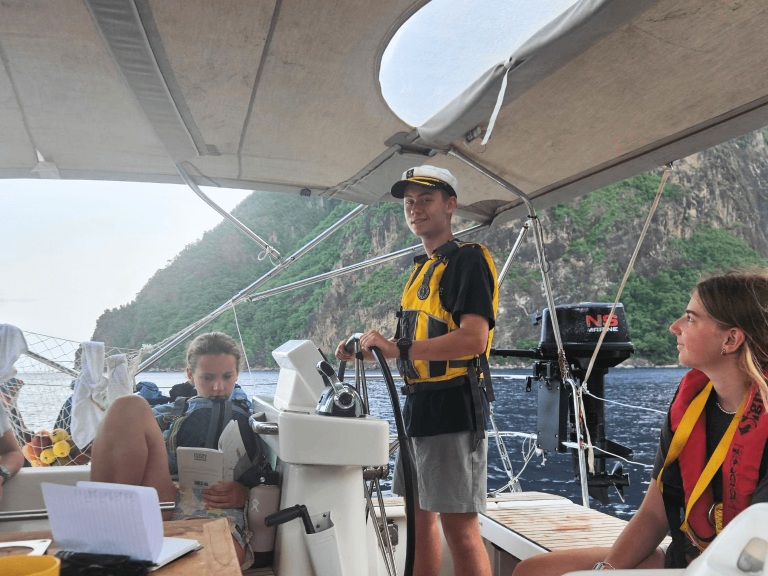 teen sailing camp students learning to sail monohull in the Caribbean