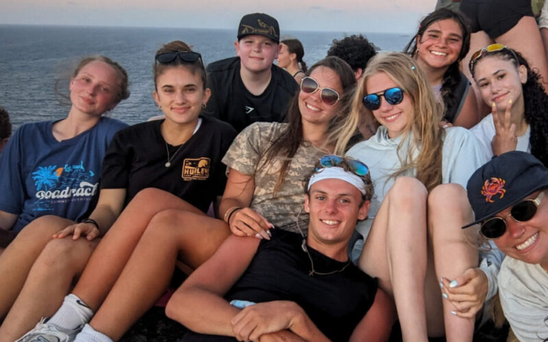 teen students hiking on marine science summer camp in Caribbean